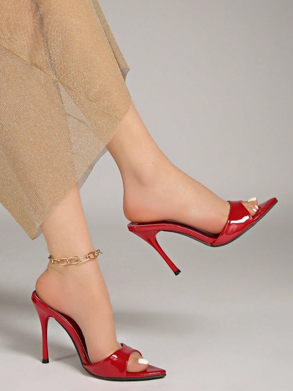 Red Sexy Women's Square Toe Slingback Stilettos High Heel Sandals - Picture 7 of 7